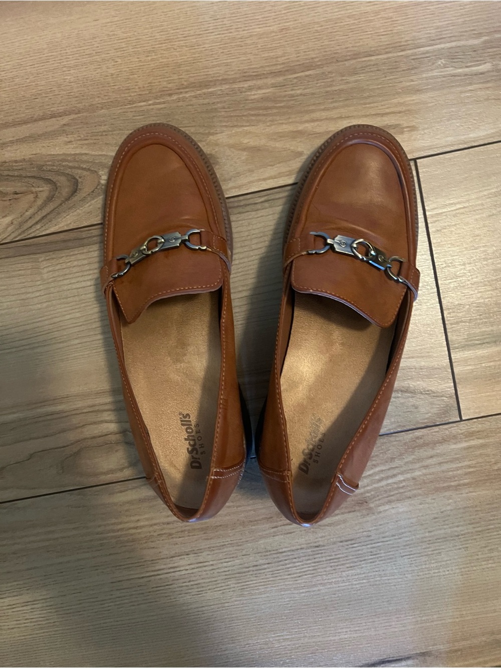 Dr. Scholl's Brown Leather Slip-On Loafers with Metal Bit